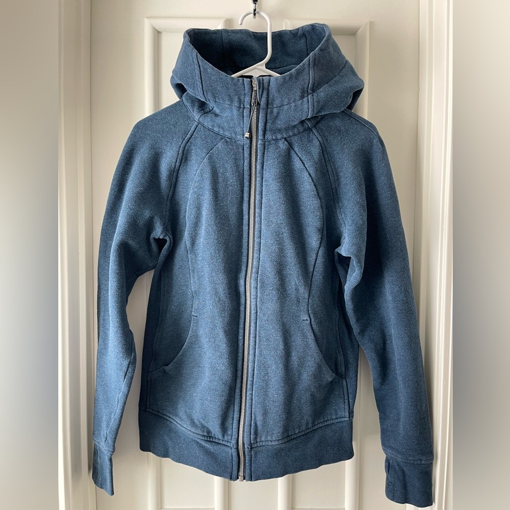 Lululemon Heathered Navy Blue Scuba Hooded Jacket Full Zip Full Length